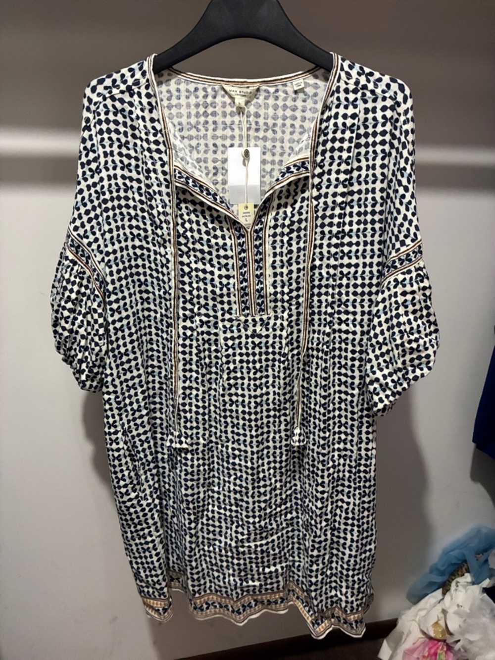 Max Studio Navy and White Printed Tunic Dress